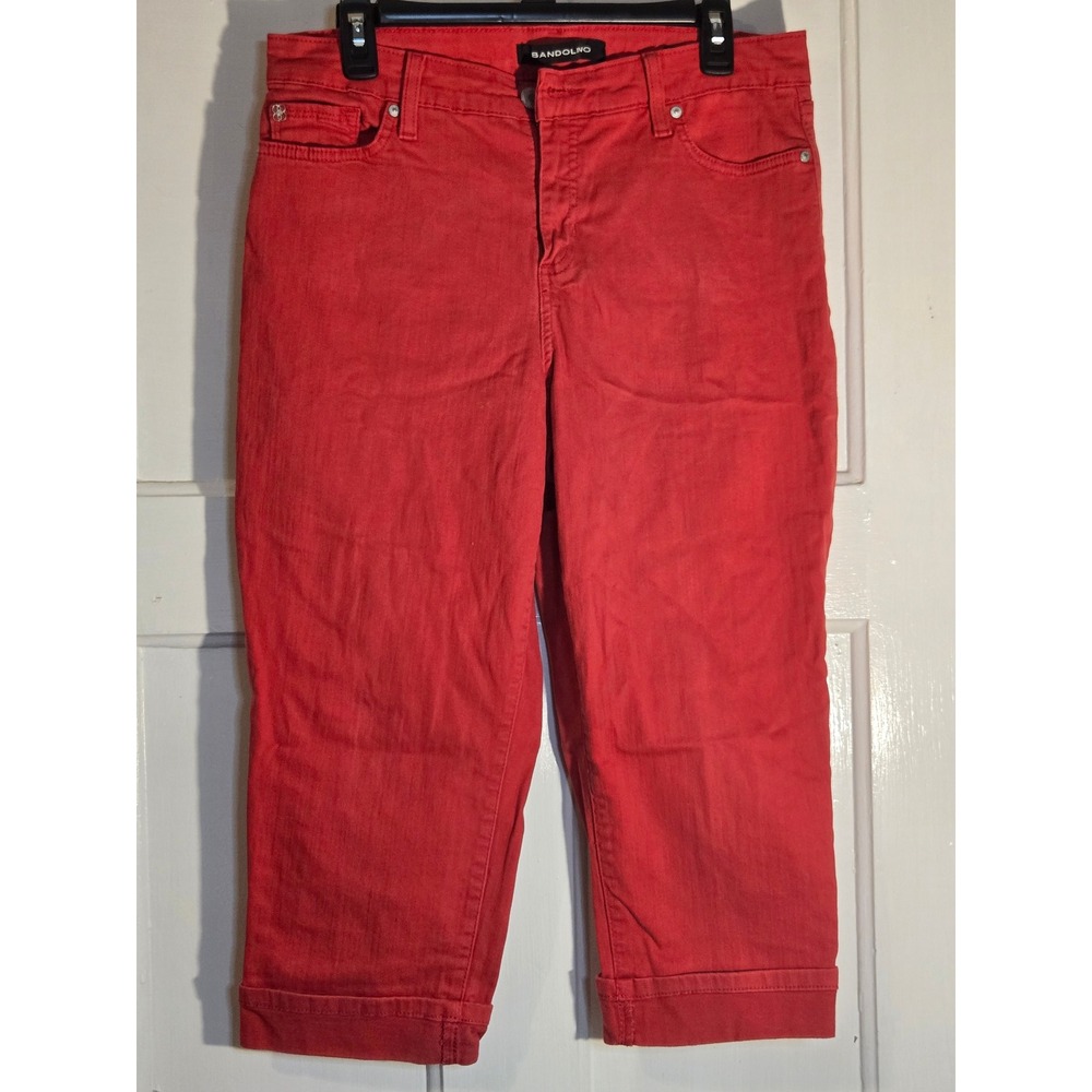 Bandolino Mandie Capri Pants Red Denim Cuffed Hem Womens 12 Mid Rise Classic Fit